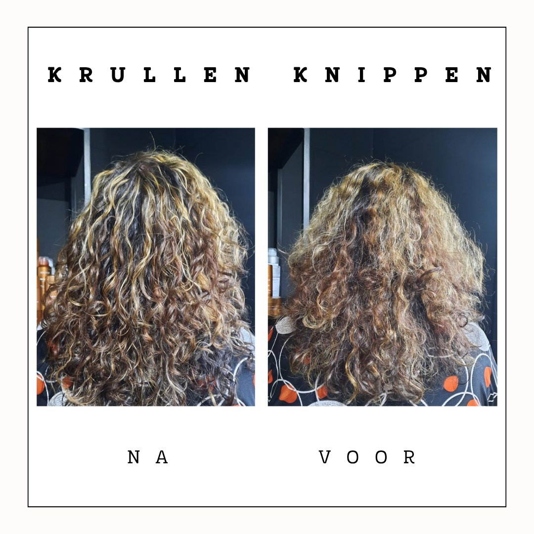 Krullen knippen: hetzelfde krullende haar voor en na de behandeling